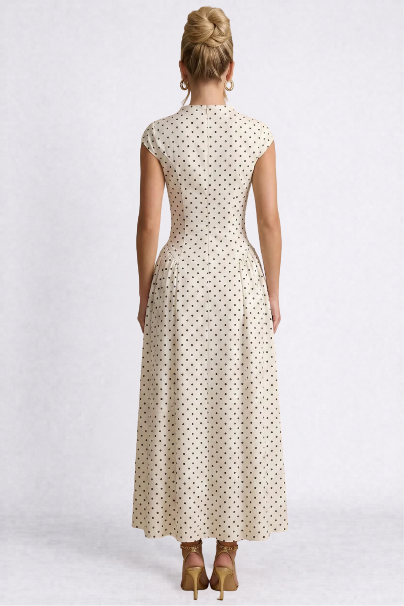 Women's Polka Dot Maxi Dress - Round Neck A-Line Summer Dress