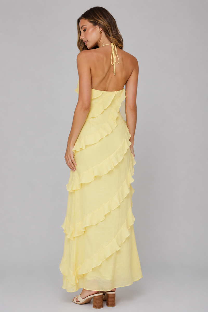 Women's Ruffle Halter Neck Maxi Dress – Elegant Wedding Guest Occasion Dress