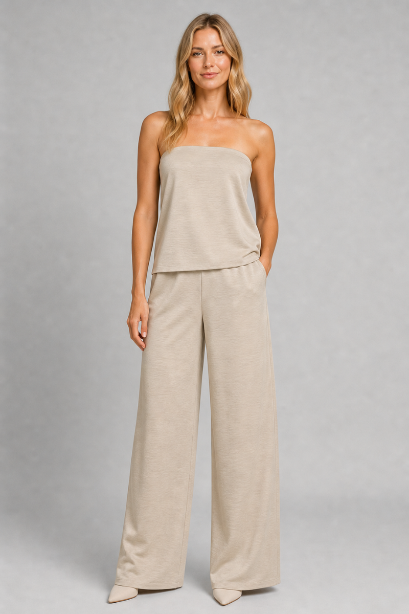 Women's Satin 2 Piece Set – High Waist Trousers and Corset Crop Top Outfit