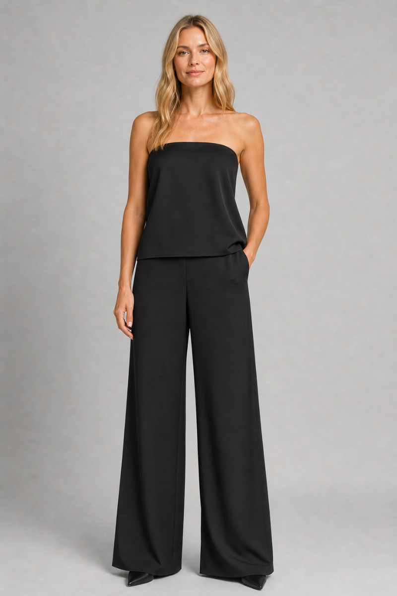 Women's Satin 2 Piece Set – High Waist Trousers and Corset Crop Top Outfit