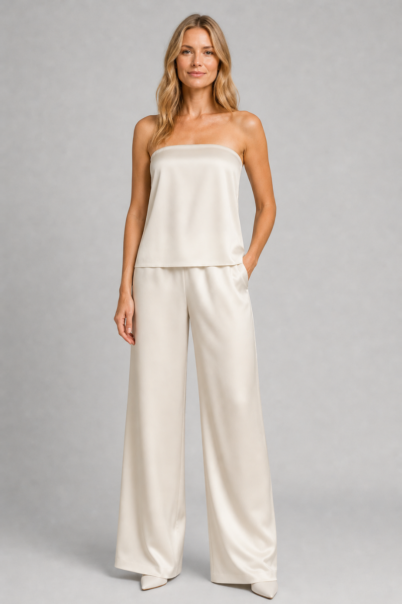 Women's Satin 2 Piece Set – High Waist Trousers and Corset Crop Top Outfit