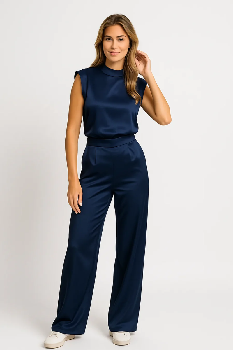 Women's Satin Look Sleeveless Wide Leg Jumpsuit