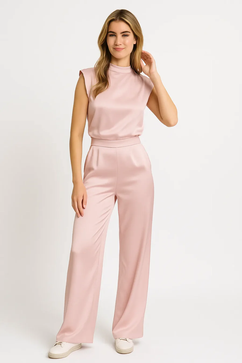 Women's Satin Look Sleeveless Wide Leg Jumpsuit