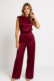 Women's Satin Look Sleeveless Wide Leg Jumpsuit