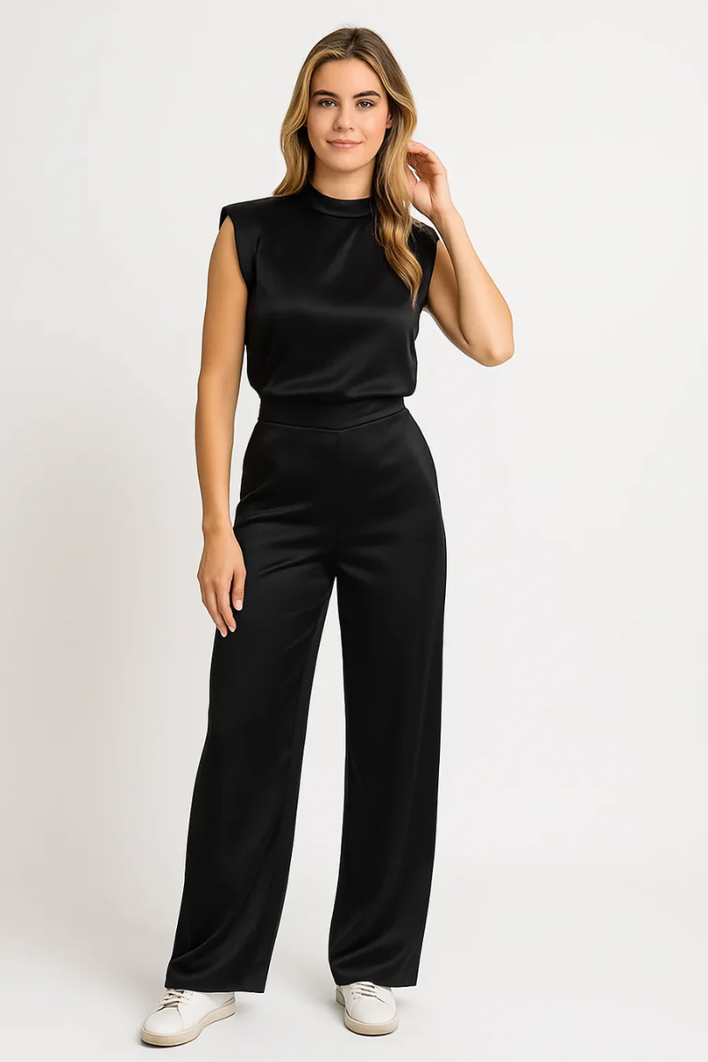 Women's Satin Look Sleeveless Wide Leg Jumpsuit