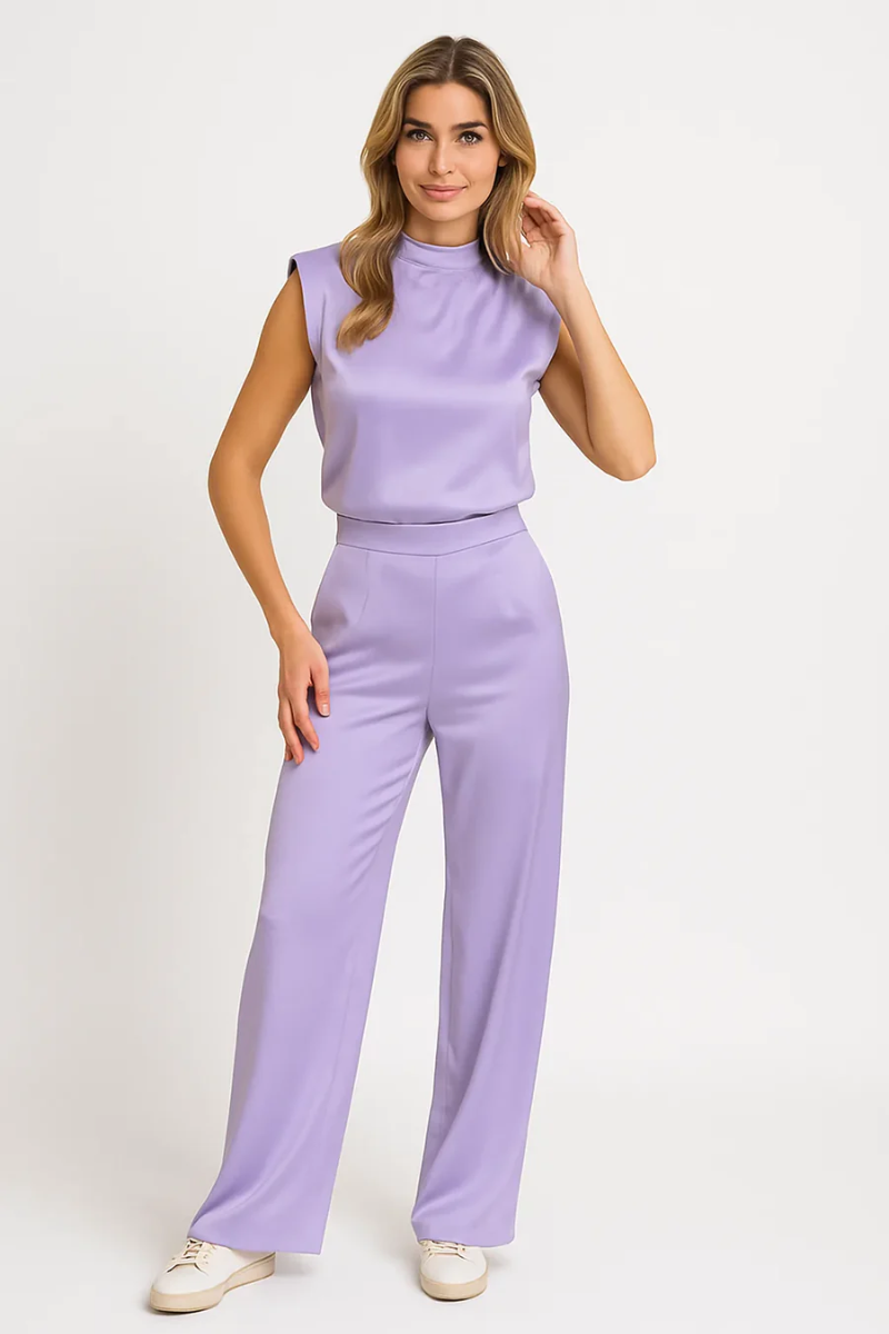 Women's Satin Look Sleeveless Wide Leg Jumpsuit