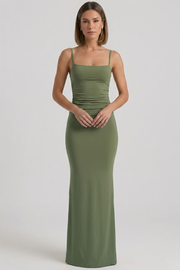 Women’s Satin Slip Maxi Dress – Sleeveless Backless Bodycon Party Dress