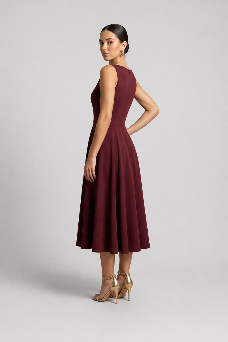 Women's Sleeveless A-Line Midi Dress - Round Neck Casual Summer Dress