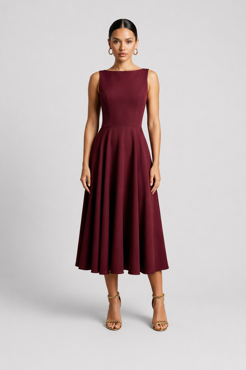 Women's Sleeveless A-Line Midi Dress - Round Neck Casual Summer Dress