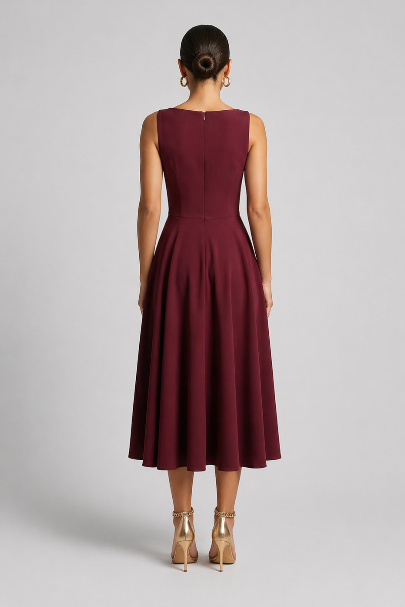 Women's Sleeveless A-Line Midi Dress - Round Neck Casual Summer Dress
