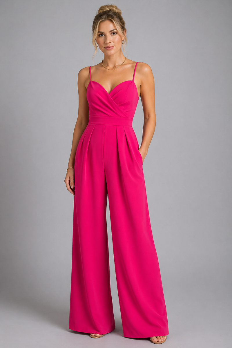 Women's Sleeveless V Neck High Waist Jumpsuit Wide Leg One-Piece Outfit