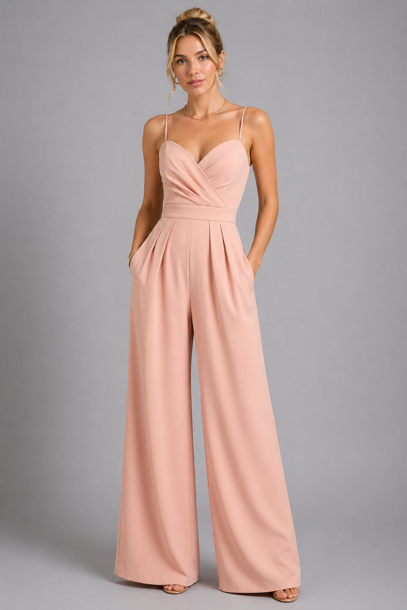 Women's Sleeveless V Neck High Waist Jumpsuit Wide Leg One-Piece Outfit