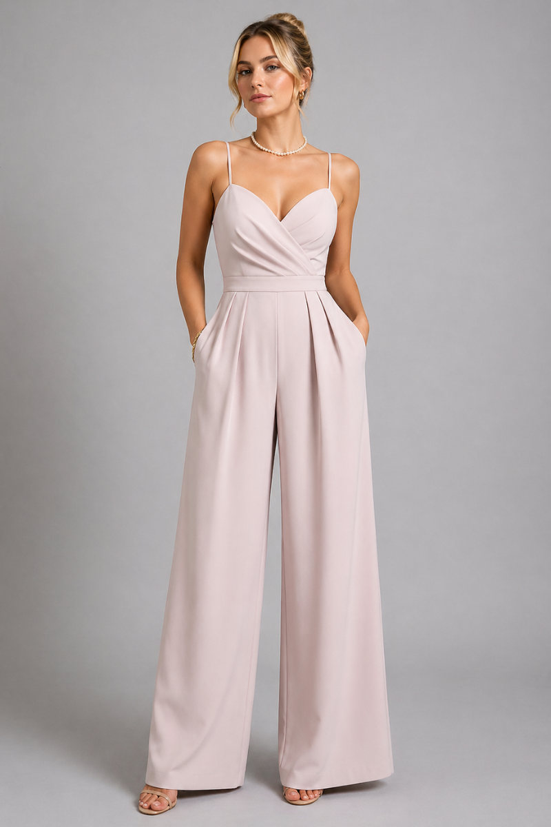 Women's Sleeveless V Neck High Waist Jumpsuit Wide Leg One-Piece Outfit