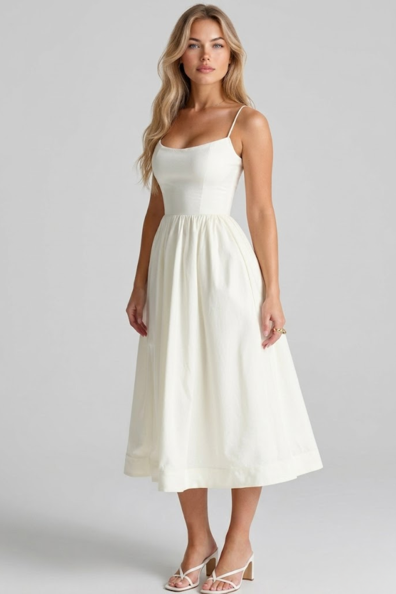 Women's Spaghetti Strap A-Line Midi Dress - Summer Casual Dress