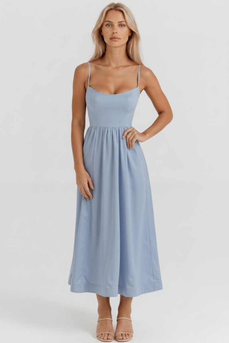 Women's Spaghetti Strap A-Line Midi Dress - Summer Casual Dress