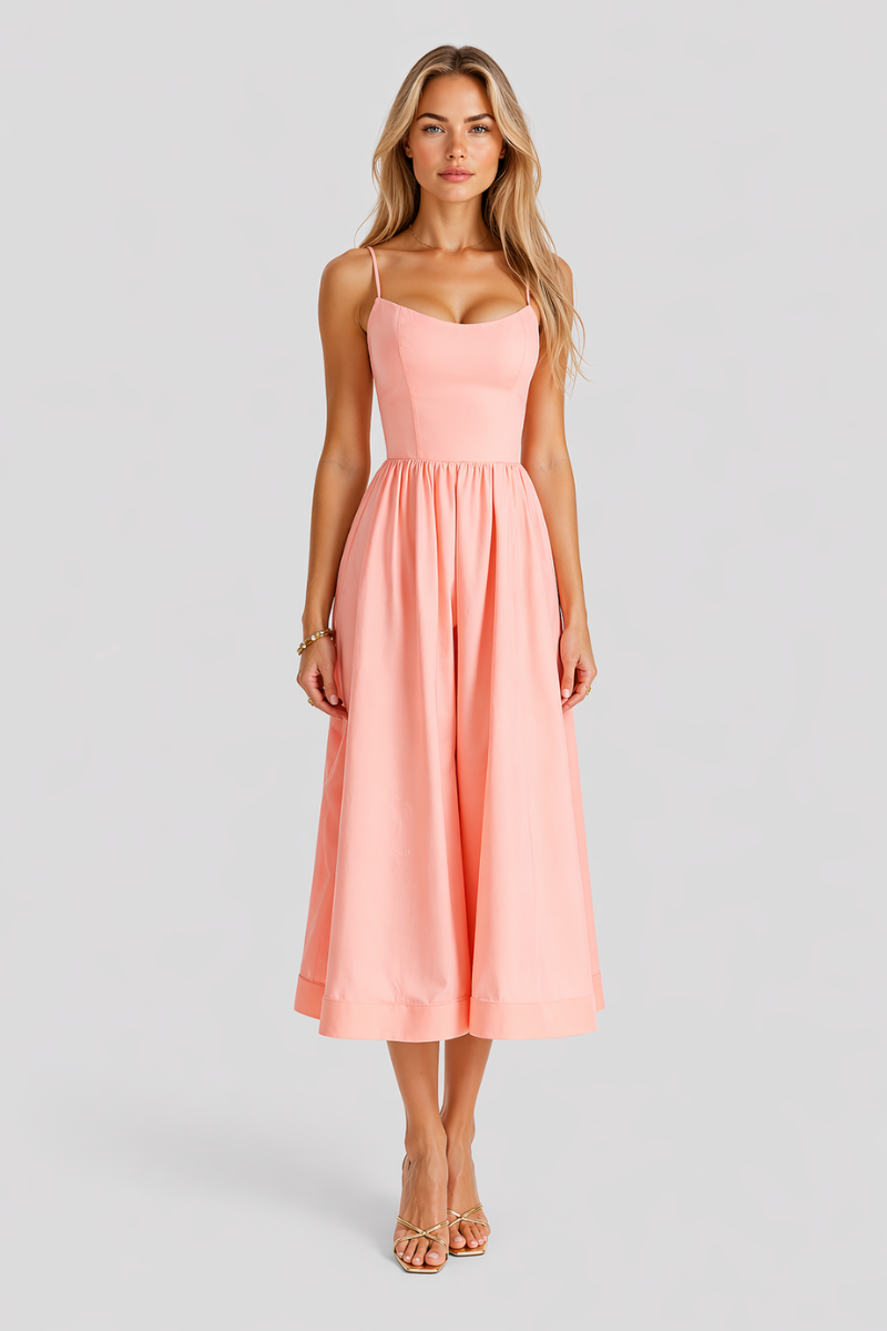Women's Spaghetti Strap A-Line Midi Dress - Summer Casual Dress
