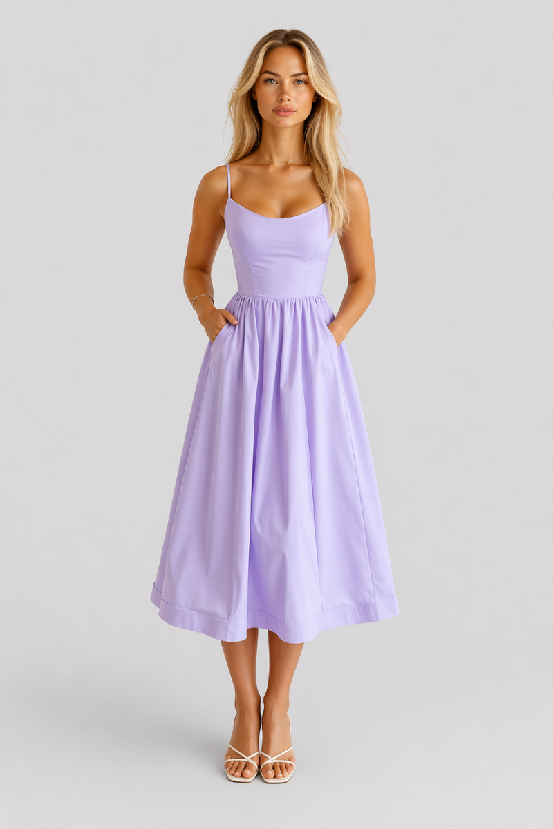 Women's Spaghetti Strap A-Line Midi Dress - Summer Casual Dress