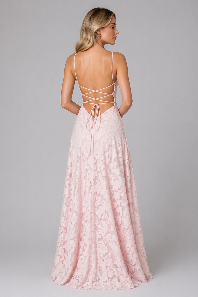 Women's Spaghetti Strap Maxi Dress – Fitted Bodice Flared Long Dress