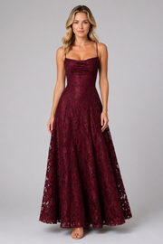 Women's Spaghetti Strap Maxi Dress – Fitted Bodice Flared Long Dress