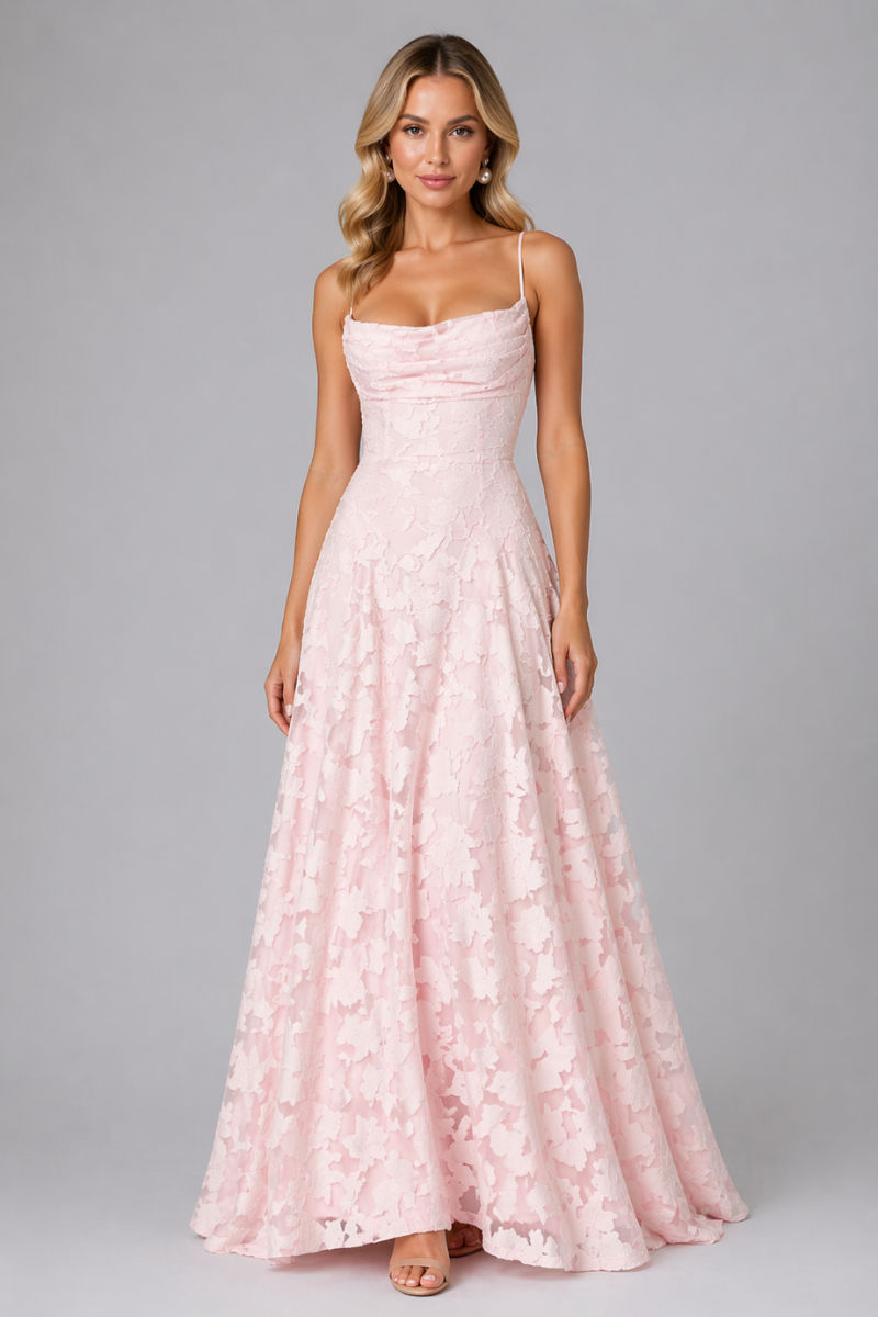 Women's Spaghetti Strap Maxi Dress – Fitted Bodice Flared Long Dress