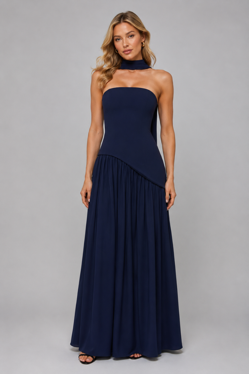 Women's Strapless Asymmetrical Maxi Dress – Elegant Evening Occasion Dress