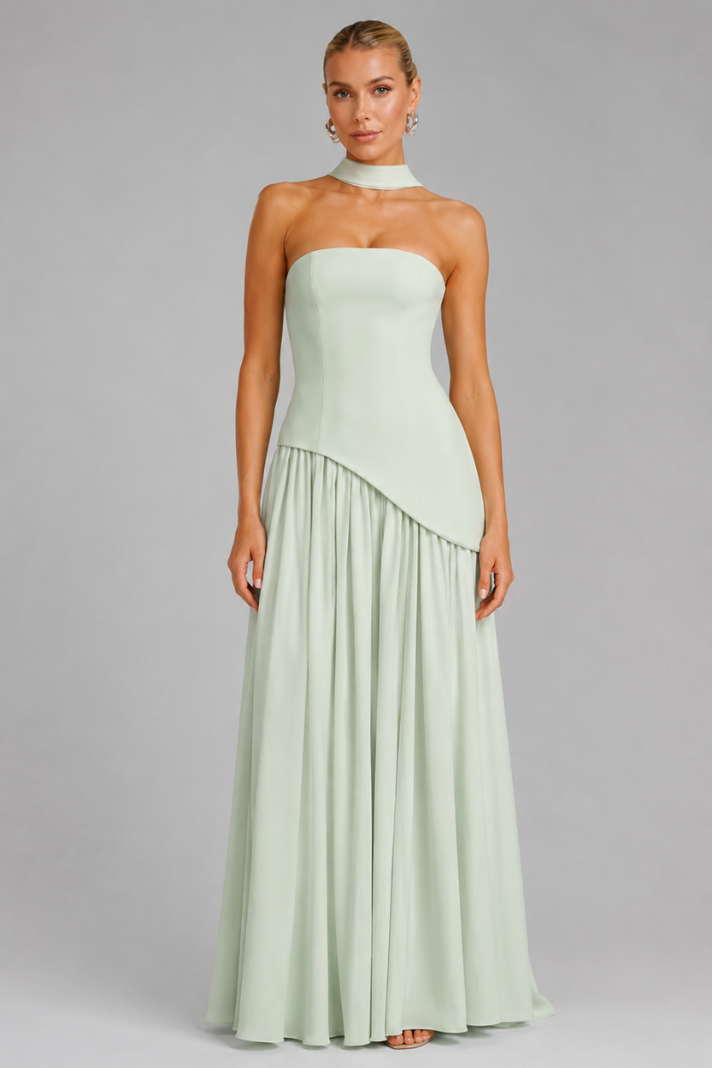 Women's Strapless Asymmetrical Maxi Dress – Elegant Evening Occasion Dress