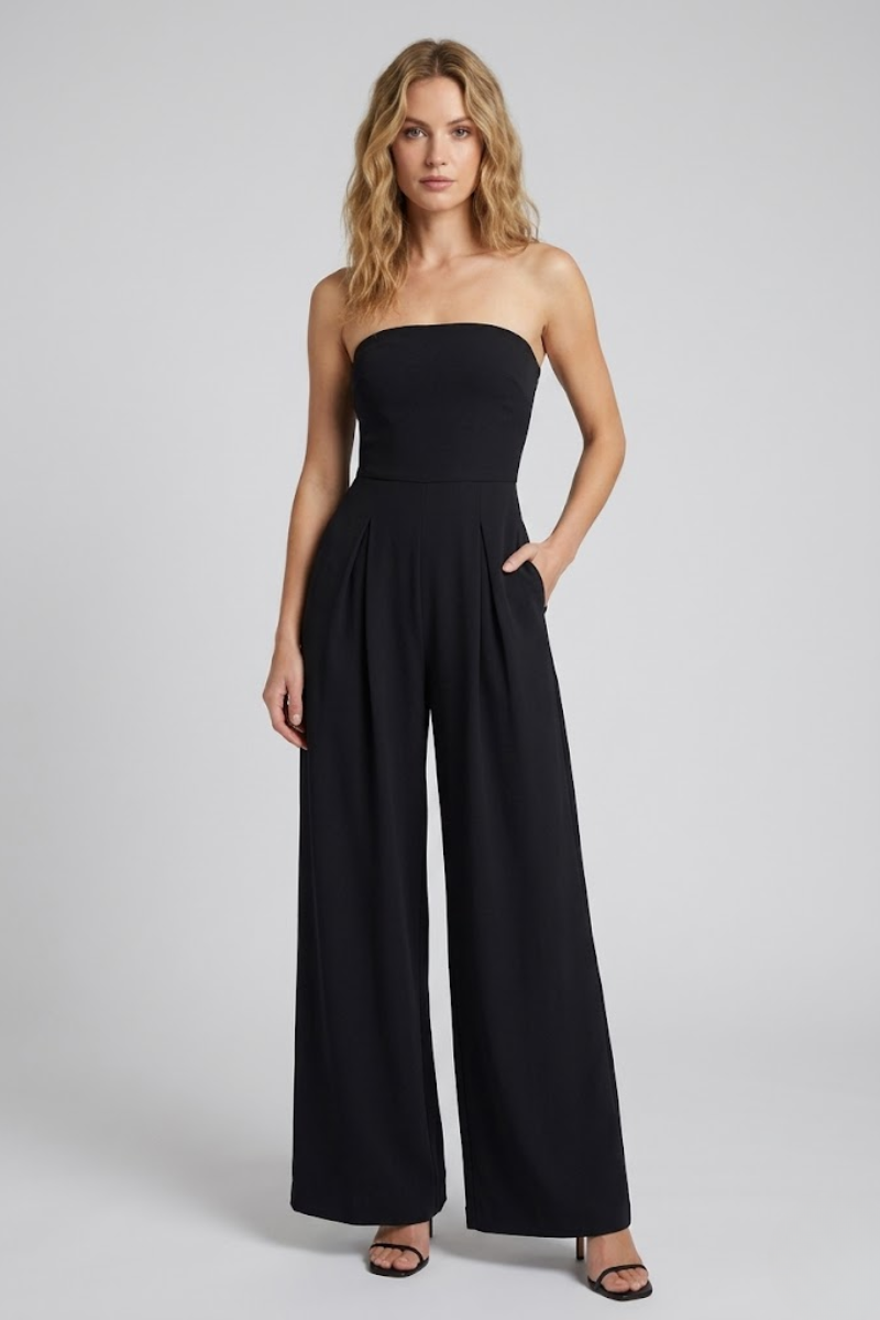 Women's Strapless Corset Style Wide Leg Jumpsuit Elegant Evening One-Piece Outfit
