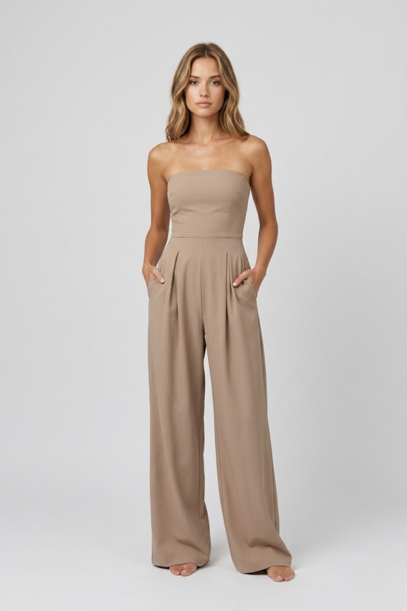 Women's Strapless Corset Style Wide Leg Jumpsuit Elegant Evening One-Piece Outfit
