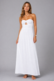 Women's Strapless Cotton Maxi Dress – Twist Front Split Long Dress