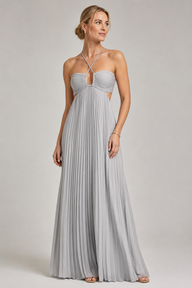Women's Strapless Cotton Maxi Dress – Twist Front Split Long Dress