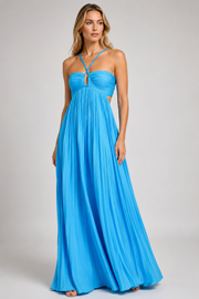 Women's Strapless Cotton Maxi Dress – Twist Front Split Long Dress