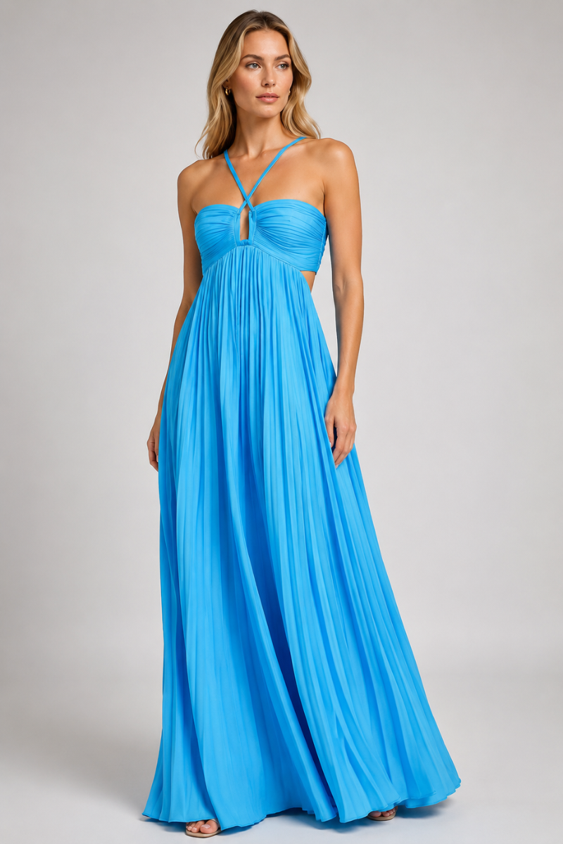 Women's Strapless Cotton Maxi Dress – Twist Front Split Long Dress
