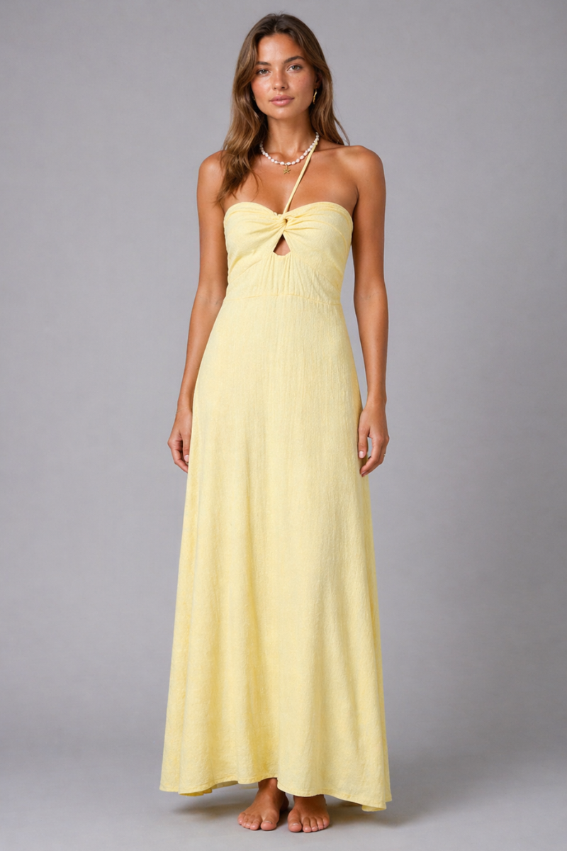 Women's Strapless Cotton Maxi Dress – Twist Front Split Long Dress