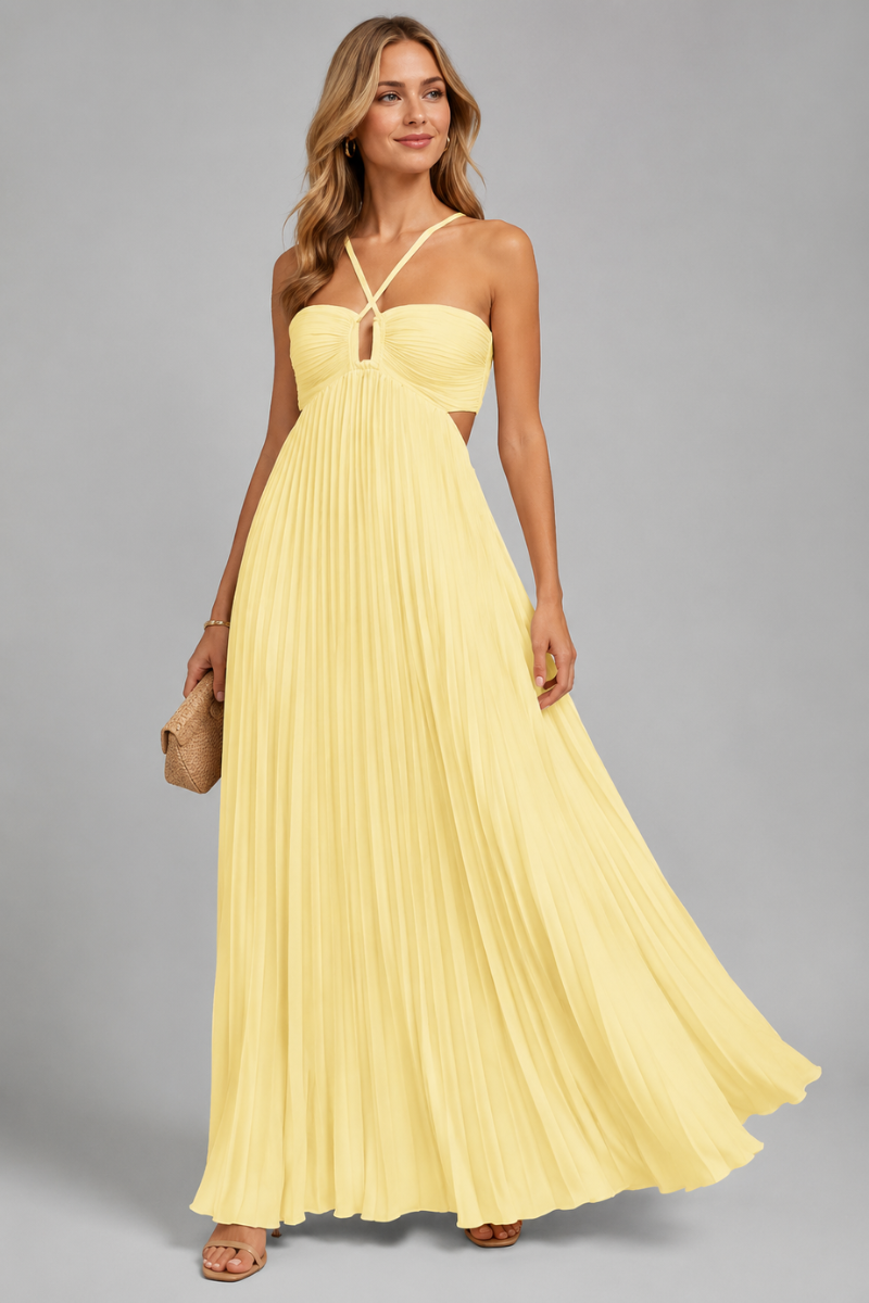 Women's Strapless Cotton Maxi Dress – Twist Front Split Long Dress
