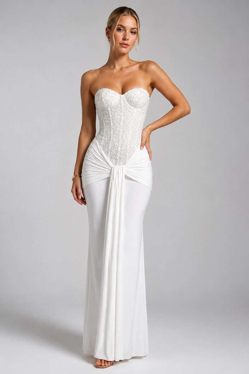 Women's Strapless Glitter Maxi Dress for Evening & Party Wear