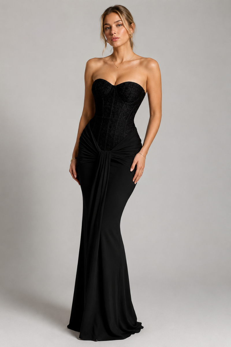 Women's Strapless Glitter Maxi Dress for Evening & Party Wear
