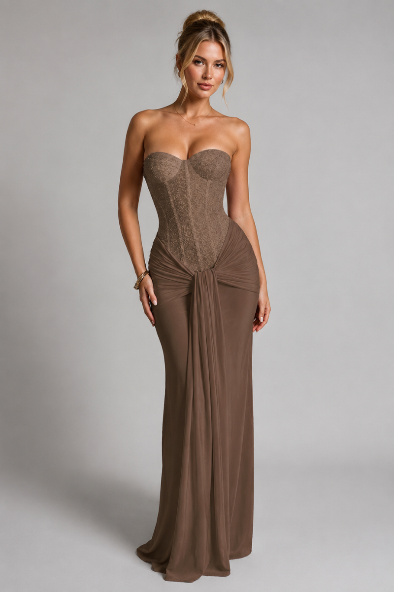 Women's Strapless Glitter Maxi Dress for Evening & Party Wear