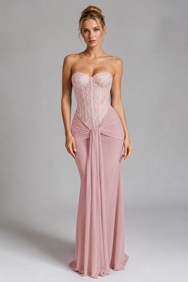 Women's Strapless Glitter Maxi Dress for Evening & Party Wear