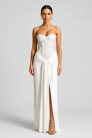 Women's Strapless Off Shoulder Glitter Maxi Dress - Evening Party Dress