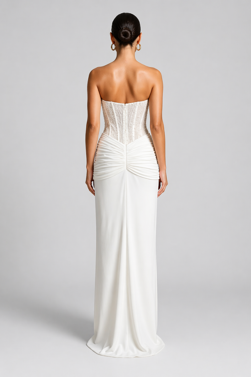 Women's Strapless Off Shoulder Glitter Maxi Dress - Evening Party Dress