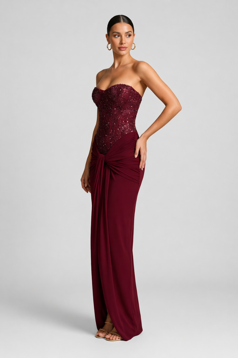 Women's Strapless Off Shoulder Glitter Maxi Dress - Evening Party Dress