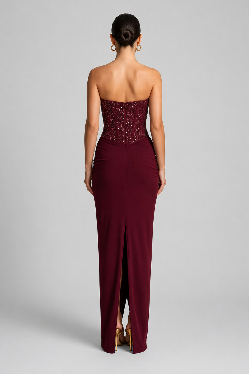 Women's Strapless Off Shoulder Glitter Maxi Dress - Evening Party Dress