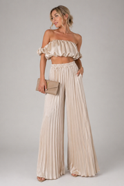Women's Strapless Top and Elastic Waist Pants Two Piece Set Casual Summer Outfit