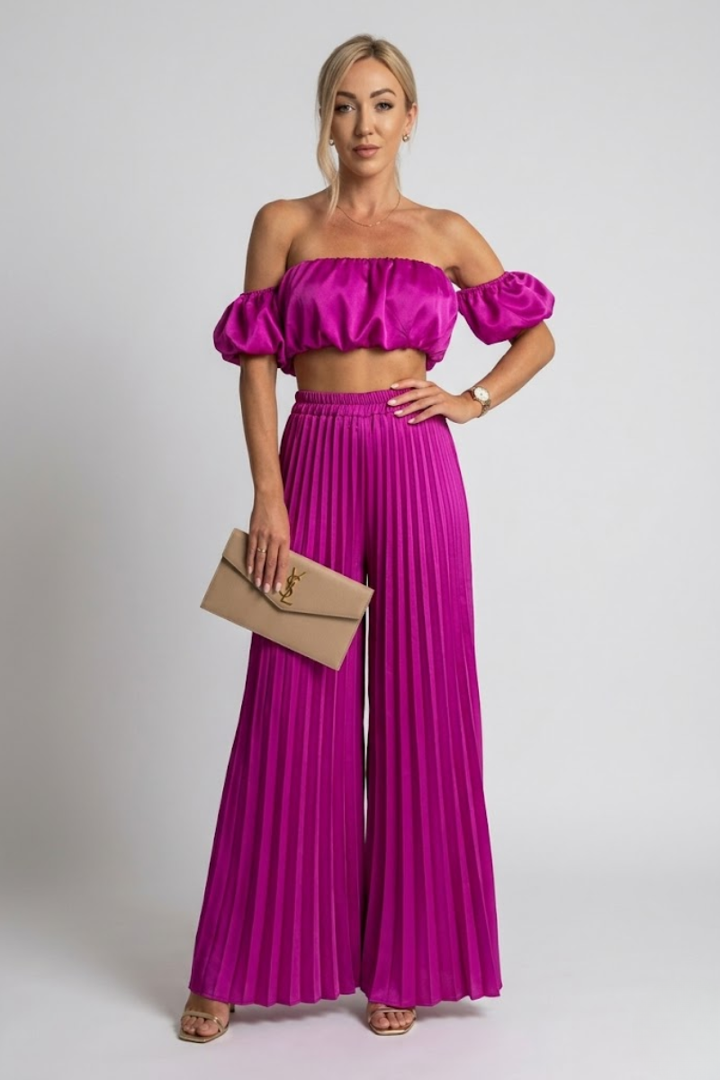 Women's Strapless Top and Elastic Waist Pants Two Piece Set Casual Summer Outfit