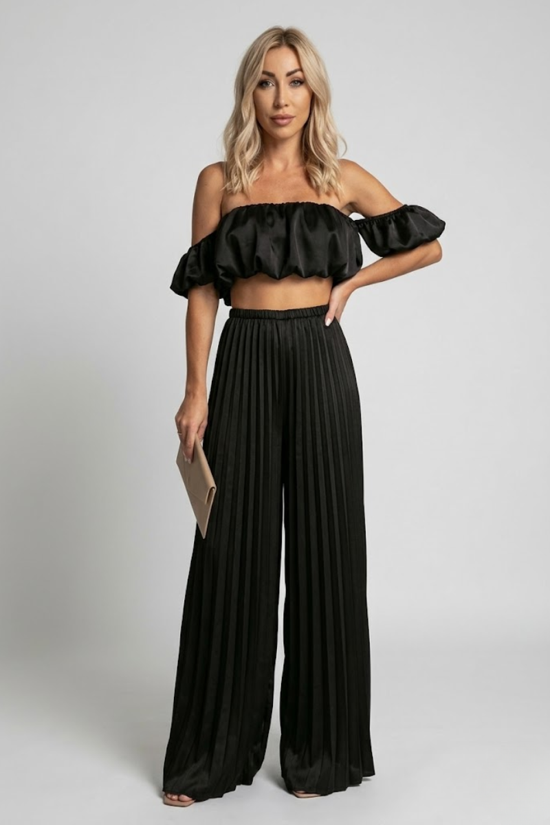 Women's Strapless Top and Elastic Waist Pants Two Piece Set Casual Summer Outfit