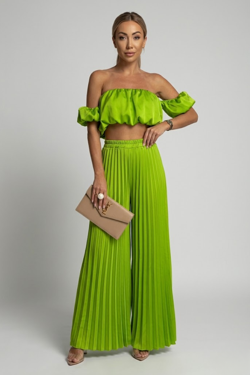 Women's Strapless Top and Elastic Waist Pants Two Piece Set Casual Summer Outfit