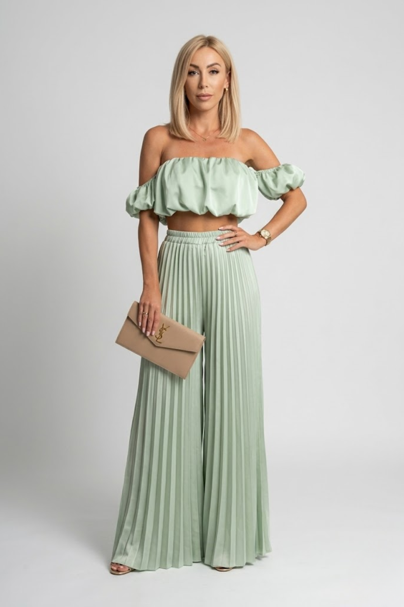 Women's Strapless Top and Elastic Waist Pants Two Piece Set Casual Summer Outfit