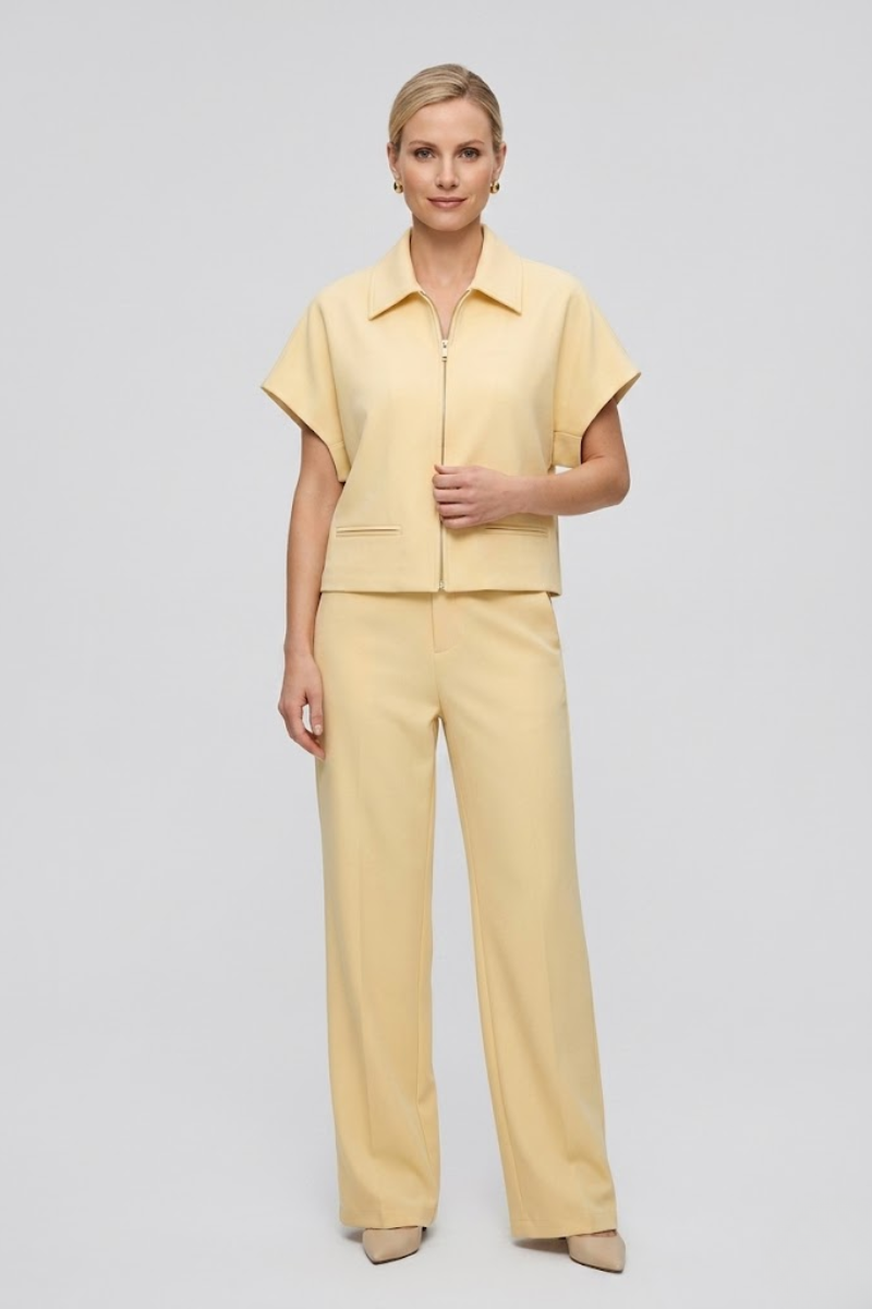Women's Two Piece Set Short Sleeve Zip Front Lapel Top Wide Leg Pants Summer Outfit
