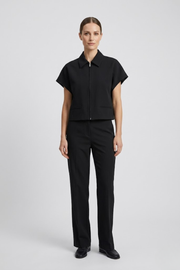 Women's Two Piece Set Short Sleeve Zip Front Lapel Top Wide Leg Pants Summer Outfit