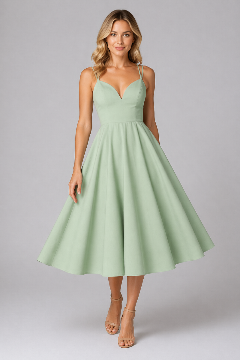 Women's V-Neck Midi Dress – Casual Mid Length Everyday Dress